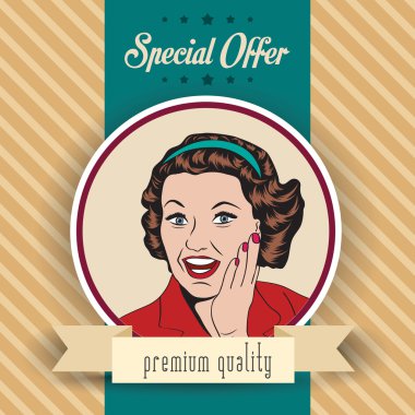 mutlu bir kadın, ticari retro clipart illüstrasyon