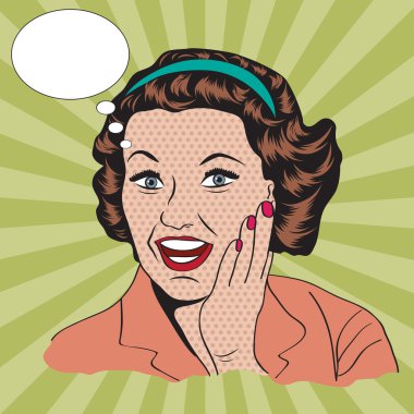 mutlu bir kadın, ticari retro clipart illüstrasyon
