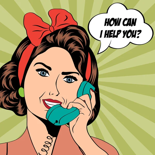 Kadın telefonda pop art illüstrasyon sohbet