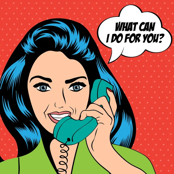 Žena chatování na telefonu, pop-art ilustrace — Stockový vektor