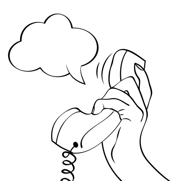 Hand holding a phone, pop art illustration