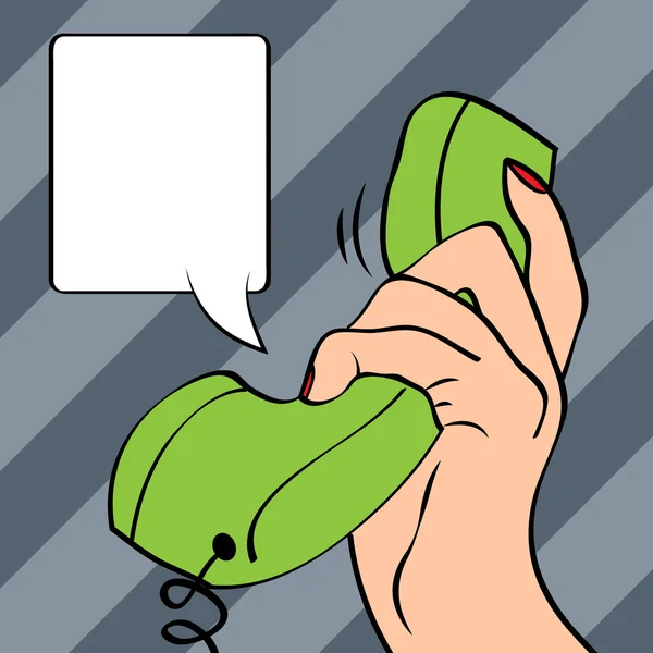 Χέρι εκμετάλλευση ένα τηλέφωνο, εικονογράφηση της ποπ αρτ — Διανυσματικό Αρχείο