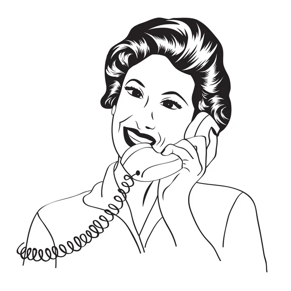 Popart cómic retro mujer hablando por teléfono — Vector de stock