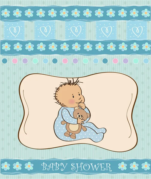 Romântico bebê menino chuveiro cartão — Vetor de Stock