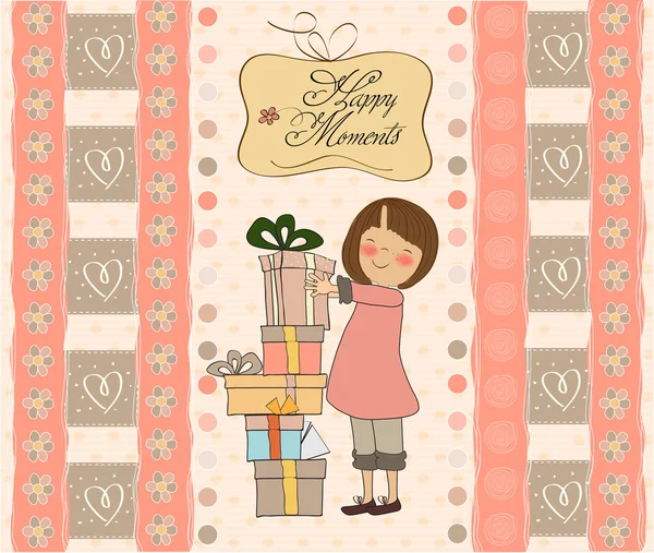 Young girl with gift — Stock Vector