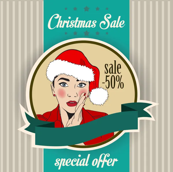 Kerstmis verkoop presentaties ontwerpen met sexy santa meisje — Stockvector