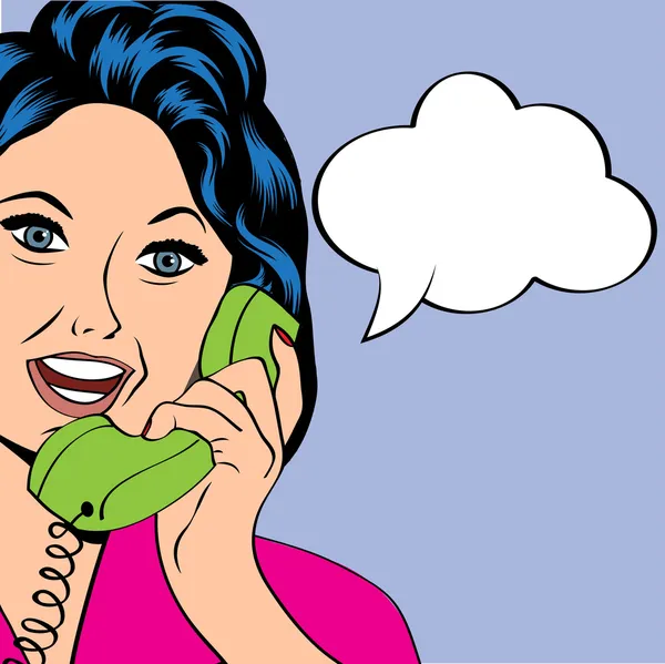 Pop Art signora in chat al telefono — Vettoriale Stock