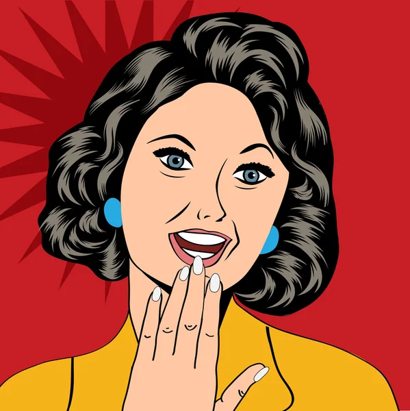 Pop Art illustrazione di una donna ridente — Vettoriale Stock