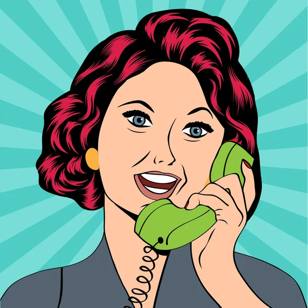 Pop Art signora in chat al telefono — Vettoriale Stock