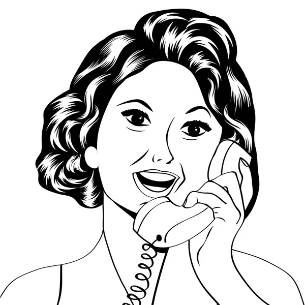 Popkonst lady chattar på telefonen — Stock vektor