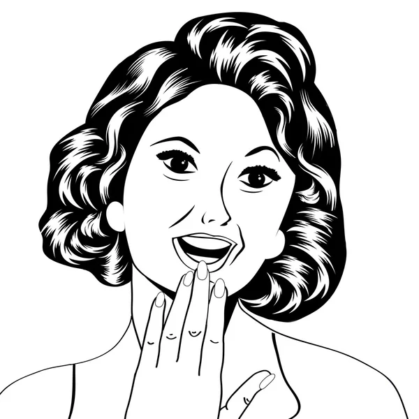 Popart illustratie van een lachende vrouw — Stockvector