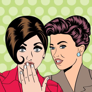 Two young girlfriends talking, comic art illustration clipart