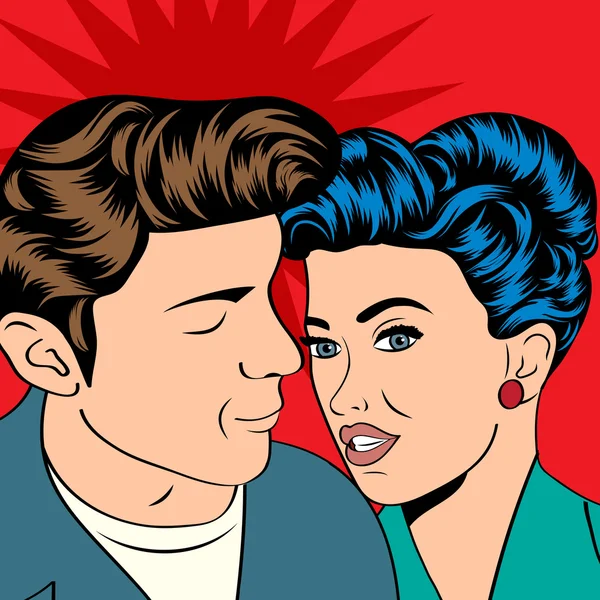 Homem e mulher amam casal em estilo cômico pop art — Vetor de Stock
