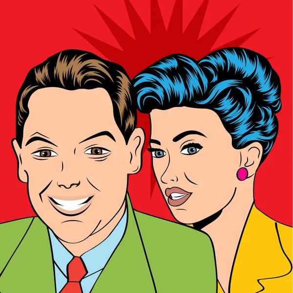 Άνδρας και γυναίκα αγάπη ζευγάρι στο κωμικό στυλ της ποπ αρτ — Διανυσματικό Αρχείο
