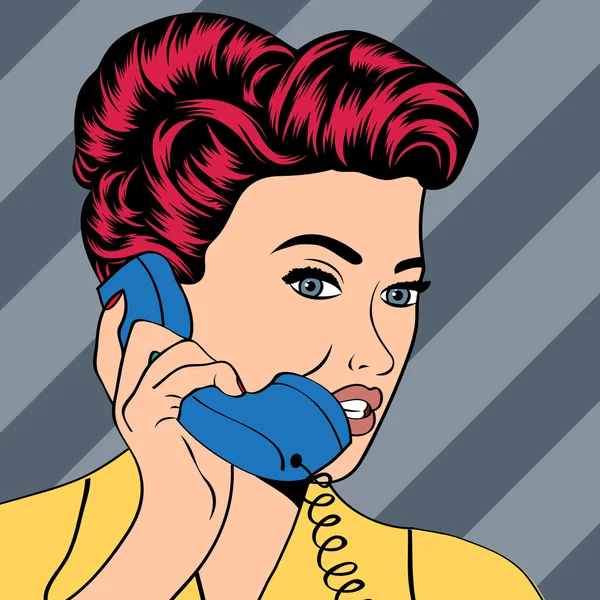 Kvinna prata i telefon, pop konst illustration — Stock vektor