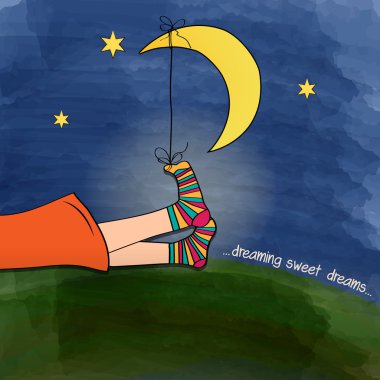 komik ayakları üzerinde gece yeşil çimen