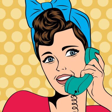 Kadın telefonda pop art illüstrasyon sohbet