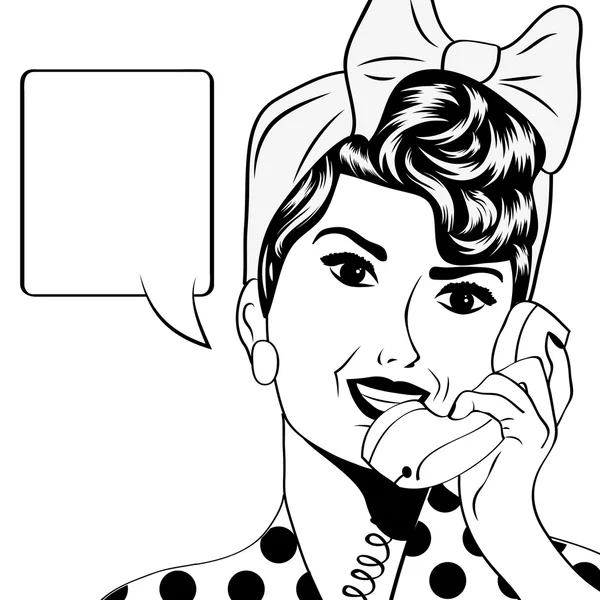 Frau chattet am Telefon, Pop-Art-Illustration — Stockvektor