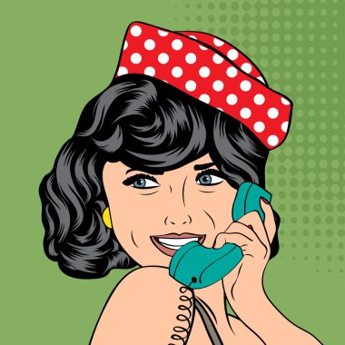 Kadın telefonda pop art illüstrasyon sohbet