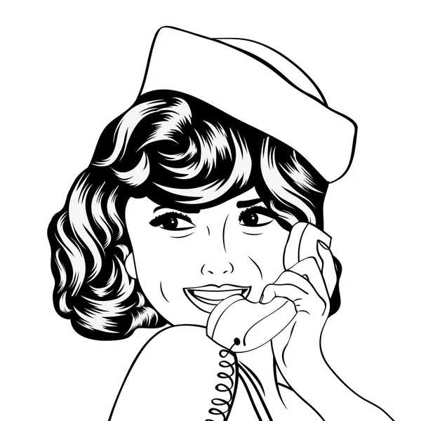 Frau chattet am Telefon, Pop-Art-Illustration — Stockvektor