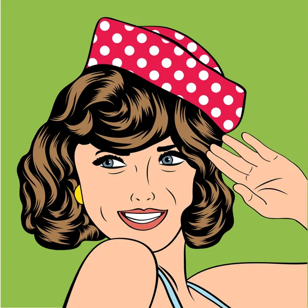 Cute retro wanita dalam gaya komik Stok Vektor Bebas Royalti