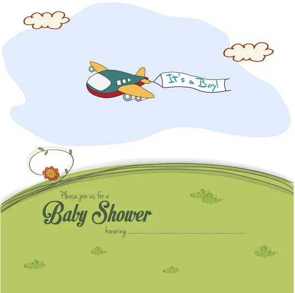 Bambino doccia card con aereo carino — Vettoriale Stock