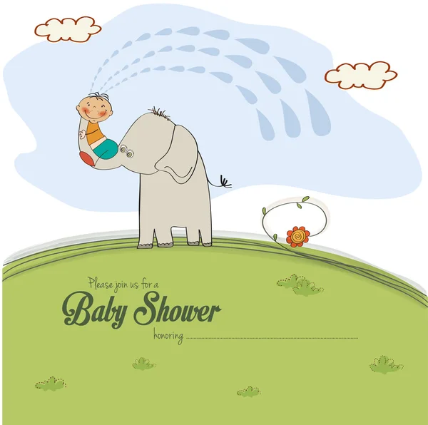 Kaart van de baby douche met kleine jongen — Stockvector