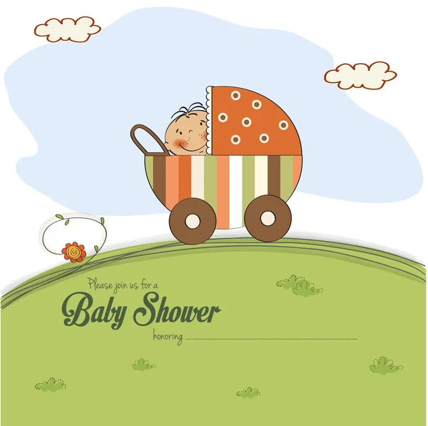 Dziecko prysznicem karty z małym chłopcem — Wektor stockowy
