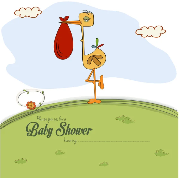 Babyduschkarte mit Storch — Stockvektor