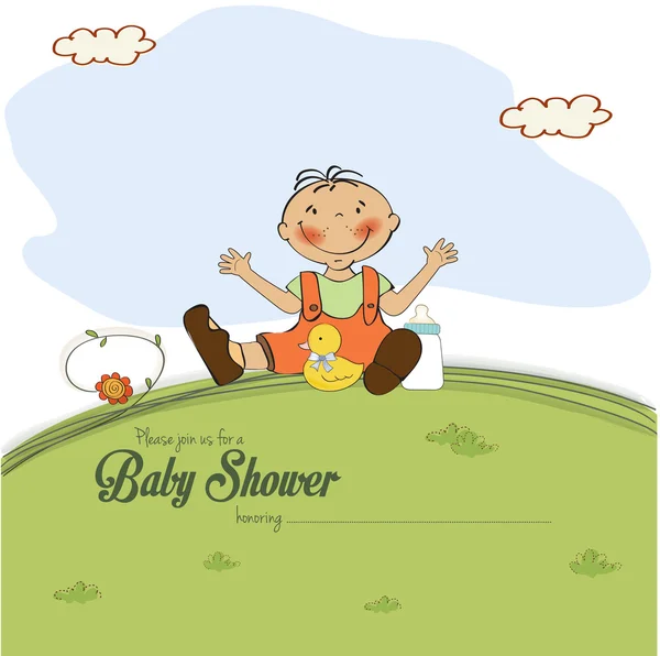 Baby shower card with little boy — Stock vektor