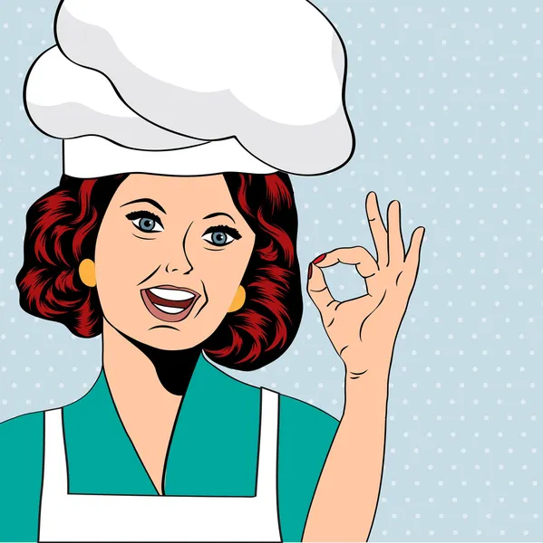 Поп-арт женщина повар — стоковый вектор