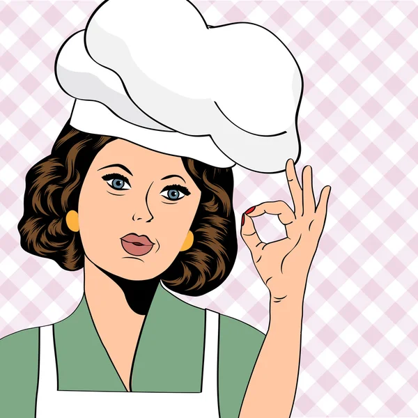 Popart vrouw cook — Stockvector