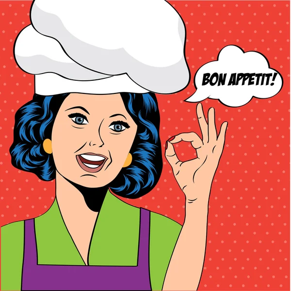 Pop arte mujer cocinero — Vector de stock