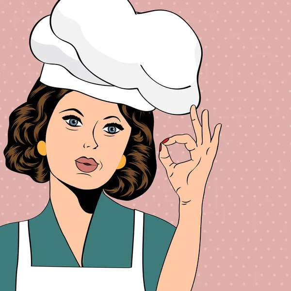 Pop arte mujer cocinero — Archivo Imágenes Vectoriales