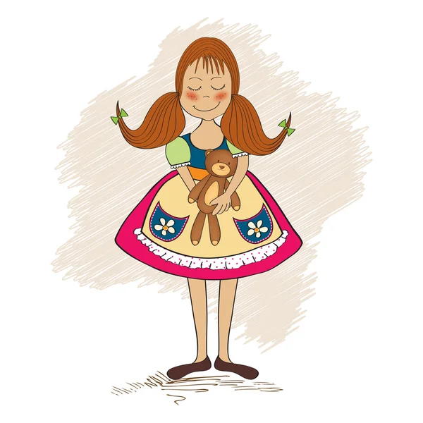 Niña con su osito de peluche — Vector de stock