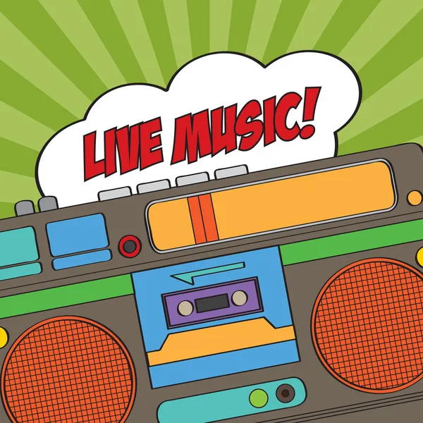 Fondo musical con boom-box retro — Vector de stock