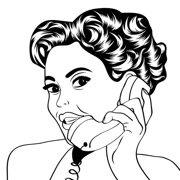 Donna che chatta al telefono, illustrazione pop art — Vettoriale Stock