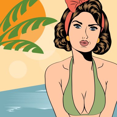 bir plajda seksi pop art kız