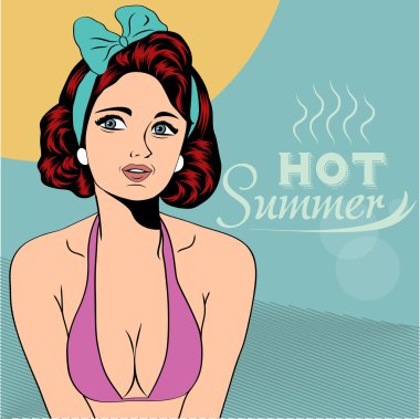 bir plajda seksi pop art kız