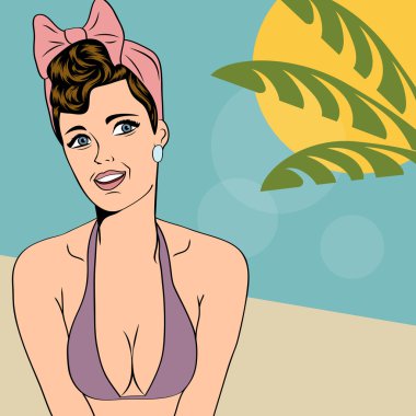 bir plajda seksi pop art kız