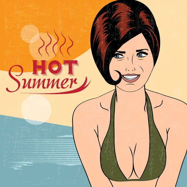 Hot pop art ragazza su una spiaggia — Vettoriale Stock