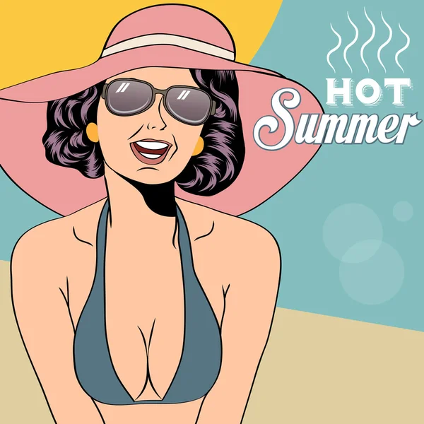 Hot pop art fille sur une plage — Image vectorielle