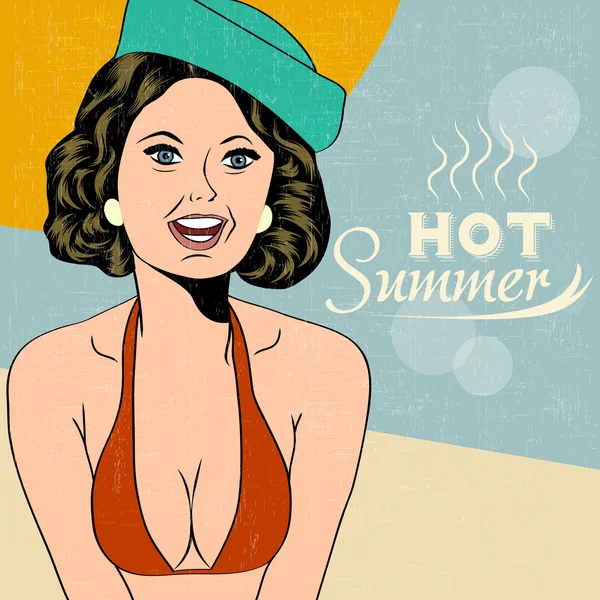 Hot pop art girl on a beach — Stock Vector