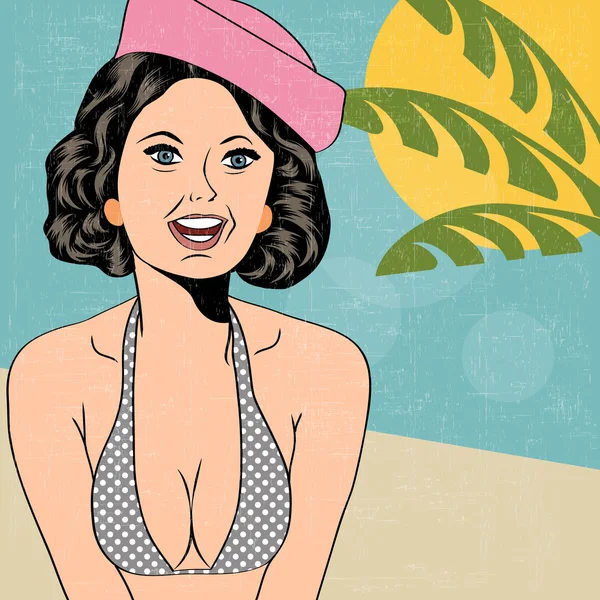 Hot pop art fille sur une plage — Image vectorielle