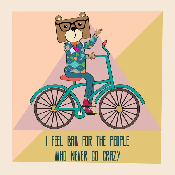 Гіпстерський плакат з ведмедем їзда на велосипеді — стоковий вектор