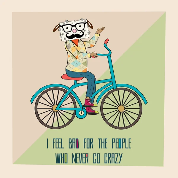 Hipster plakat z frajerem owiec, jazda rowerem — Wektor stockowy