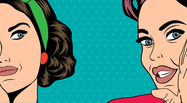 Разговаривают две девушки поп-арта, иллюстрация комического искусства
 