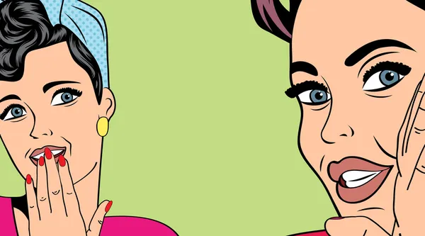 Duas namoradas pop art conversando, ilustração de arte em quadrinhos — Vetor de Stock