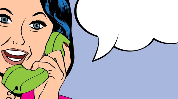 Donna che chatta al telefono, illustrazione pop art — Vettoriale Stock