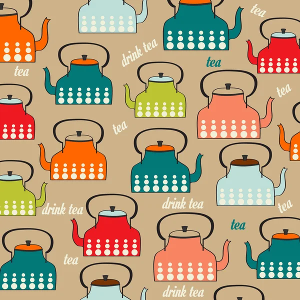 Seamless pattern with vintage Kettles — Stock Vector